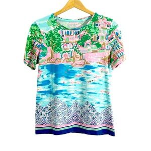 Talbots Multicolor Seaside Print Mosaic Floral Top Size Medium